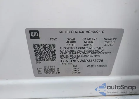 2023 Chevrolet Traverse Fwd Premier z USA, uszkodzony, nr VIN 1GNERKKW8PJ178775